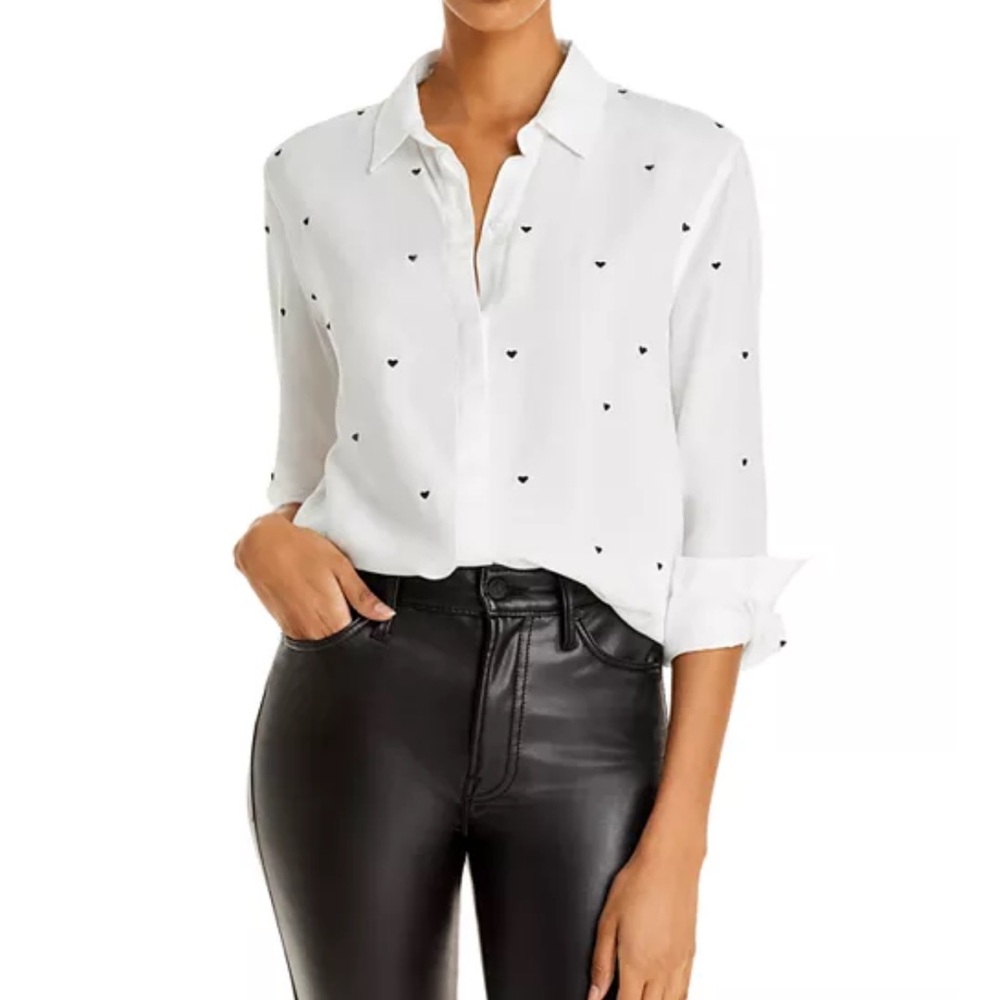 Rails White Button-Down Shirt with Black Heart Print